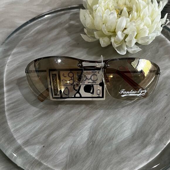 NEW Fantas-Eyes Y2K Square Oval Metal Half Rim Gradient Aviator Sunglasses NWT - Picture 12 of 14